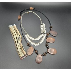 Boho Casual Women's Necklace Bracelet Lot Wood Metal Leather